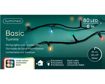 Basic Twinkle Led Lights - Lumineo - 80 lampjes - Multi Colour - afbeelding 3