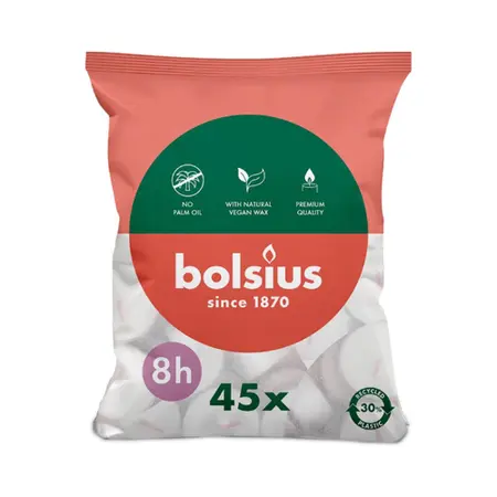 Bolsius Theelicht Wit 8u - 45 stuk in zak