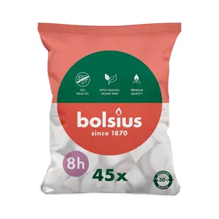 Bolsius Theelicht Wit 8u - 45 stuk in zak