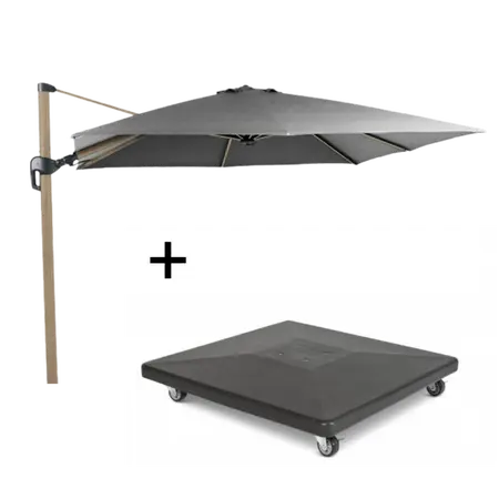 Combideal: Parasol Duraflex Vierkant 300x300cm Lichtgrijs/Woodlook + Parasolvoet