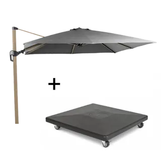 Combideal: Parasol Duraflex Vierkant 300x300cm Lichtgrijs/Woodlook + Parasolvoet