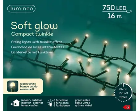 Compact LED Lights Soft Glow Twinkle - 750 lampjes - Warm Wit - afbeelding 3