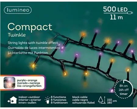 Compact LED Lights Twinkle - Lumineo - 500 lampjes Paars/Oranje - afbeelding 3