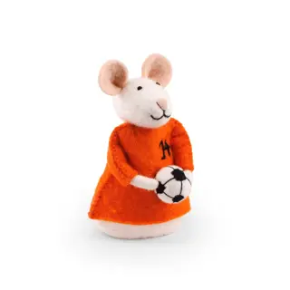 Decoratiemuis met Voetbal Vilt - Handgemaakte Fairtrade Decoratie