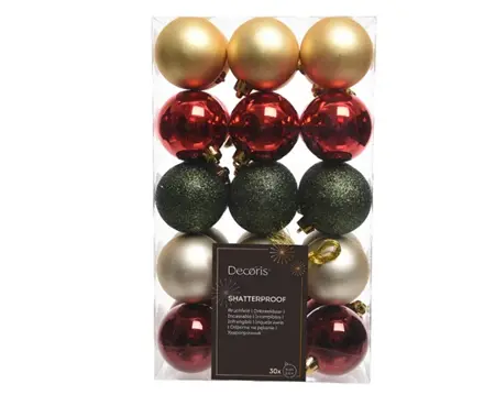 Decoris Kerstbalmix (30 stuks) shiny, matt, glitter - Kunststof