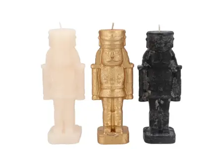 Frosty Nutcracker Wit|Goud|Zwart Candle 6x6x16cm