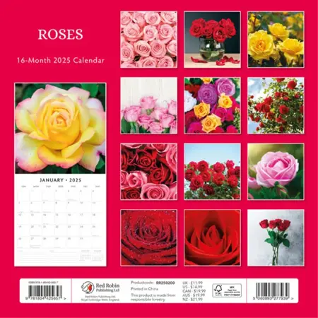 Roses Kalender 2025 - 13 Full-Color Foto's van Prachtige Rozen