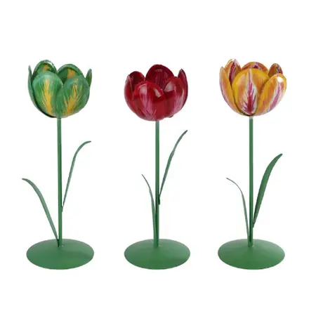 Kandelaar/theelichthouder Tulp Metaal H25cm (assorti)