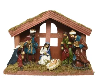 Kerststal met 6 Figuren H14cm - afbeelding 1