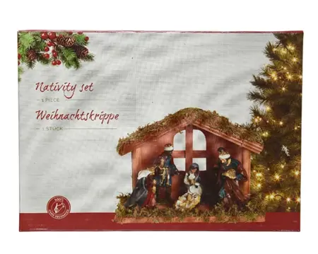 Kerststal met 6 Figuren H14cm - afbeelding 2