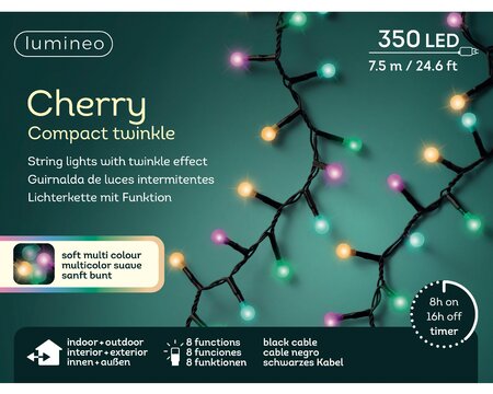 Led Cherry Compact Twinkle Lights - Lumineo - 350 lampjes Soft multi colour