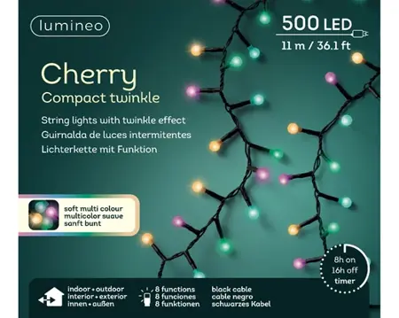 Led Cherry Compact Twinkle Lights - Lumineo - 500 lampjes Soft multi colour - afbeelding 3