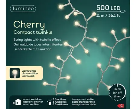 Led Cherry Compact Twinkle Lights - Lumineo - 500 lampjes Warm Wit - afbeelding 3