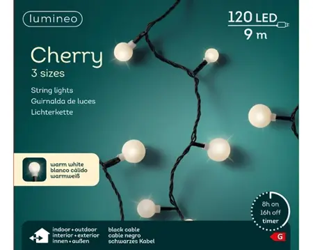 LED Cherry Lights - Lumineo - 120 lampjes warm wit - afbeelding 3