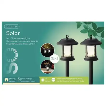 Lumineo Solar Garden Light - Tuinverlichting - set van 2 - afbeelding 3