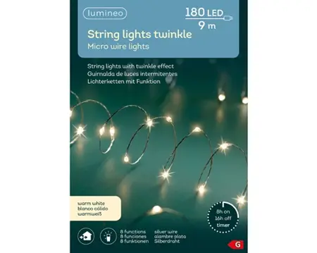 Micro Led draadverlichting zilver Twinkle - 180 lampjes Warm Wit - afbeelding 1