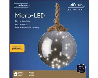 Micro-Led Bol aan touw Ø20cm  - Lumineo - 40 lampjes warm wit - afbeelding 4