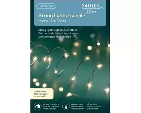 Micro Led draadverlichting zilver Twinkle - 240 lampjes Warm Wit - afbeelding 1