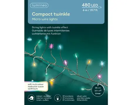 Microled Compact Twinkle - 480 LED lampjes Soft Multi Colour - afbeelding 3