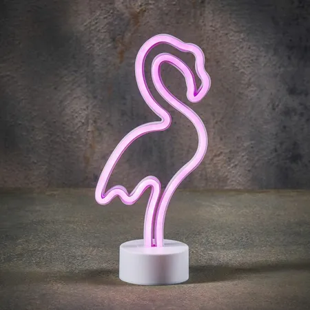 Neonlight Flamingo Roze H29.5cm op batterijen - afbeelding 2