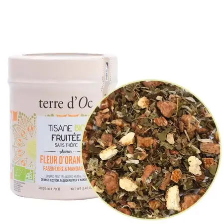 Terre d'Oc Bio Kruidenthee Orange Blossom, Passion Flower, Mandarin - 70g - afbeelding 2