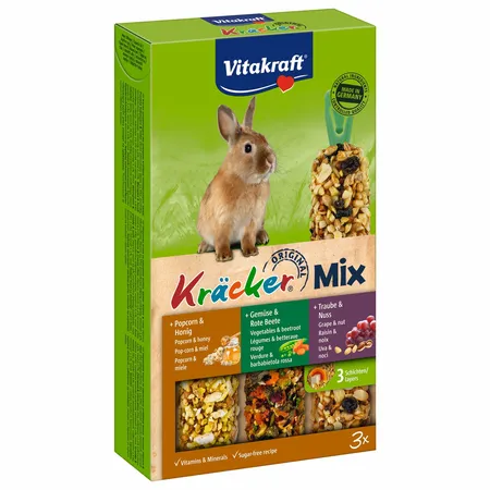 Vitakraft Konijn Kracker 3in1 Snack Musli, Groente en Popcorn - afbeelding 1