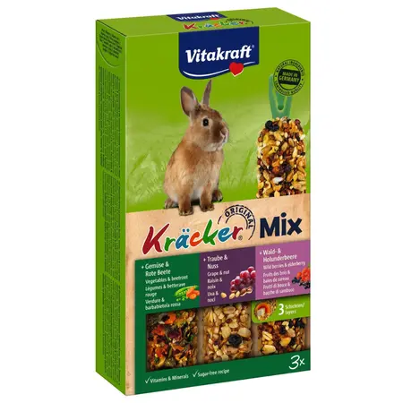 Vitakraft Konijn Kracker 3in1 Snack Noten, Bosbessen en Groente - afbeelding 1