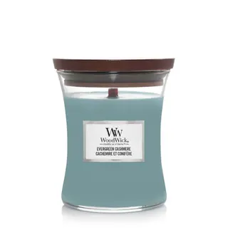 WoodWick Medium Candle Evergreen Cashmere, luxe geurkaars met houten lont en 60 uur brandtijd