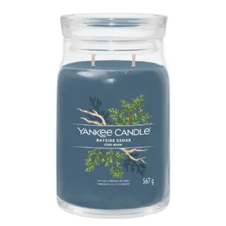 Yankee Candle Signature Bayside Cedar Large Jar, luxe geurkaars met sojawasmix en lange brandduur